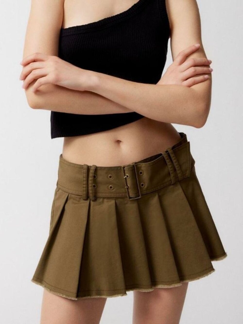 Urban Outfitters BDG Women's Olive Green Pleated Belted Skirt - Women's Small  S
